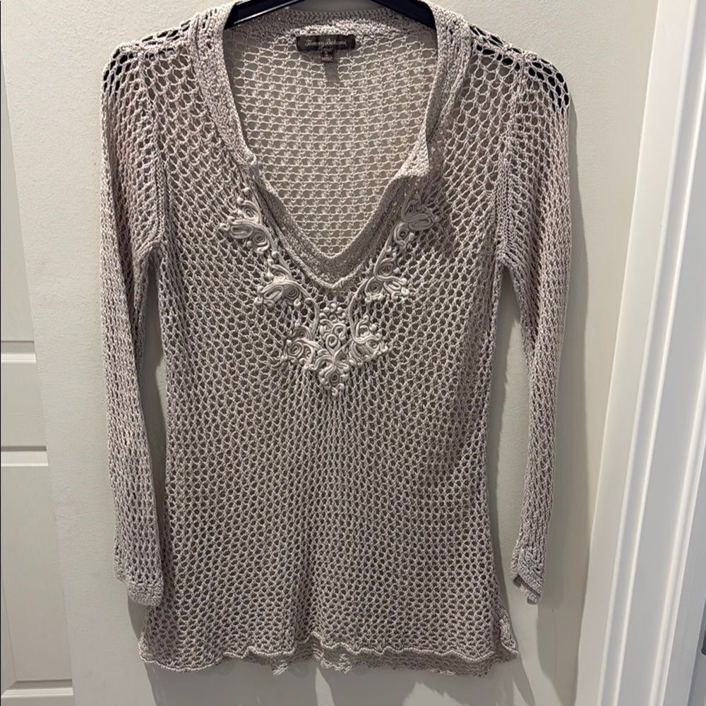 Tommy Bahama Tan Crochet Knit Blouse Size Small